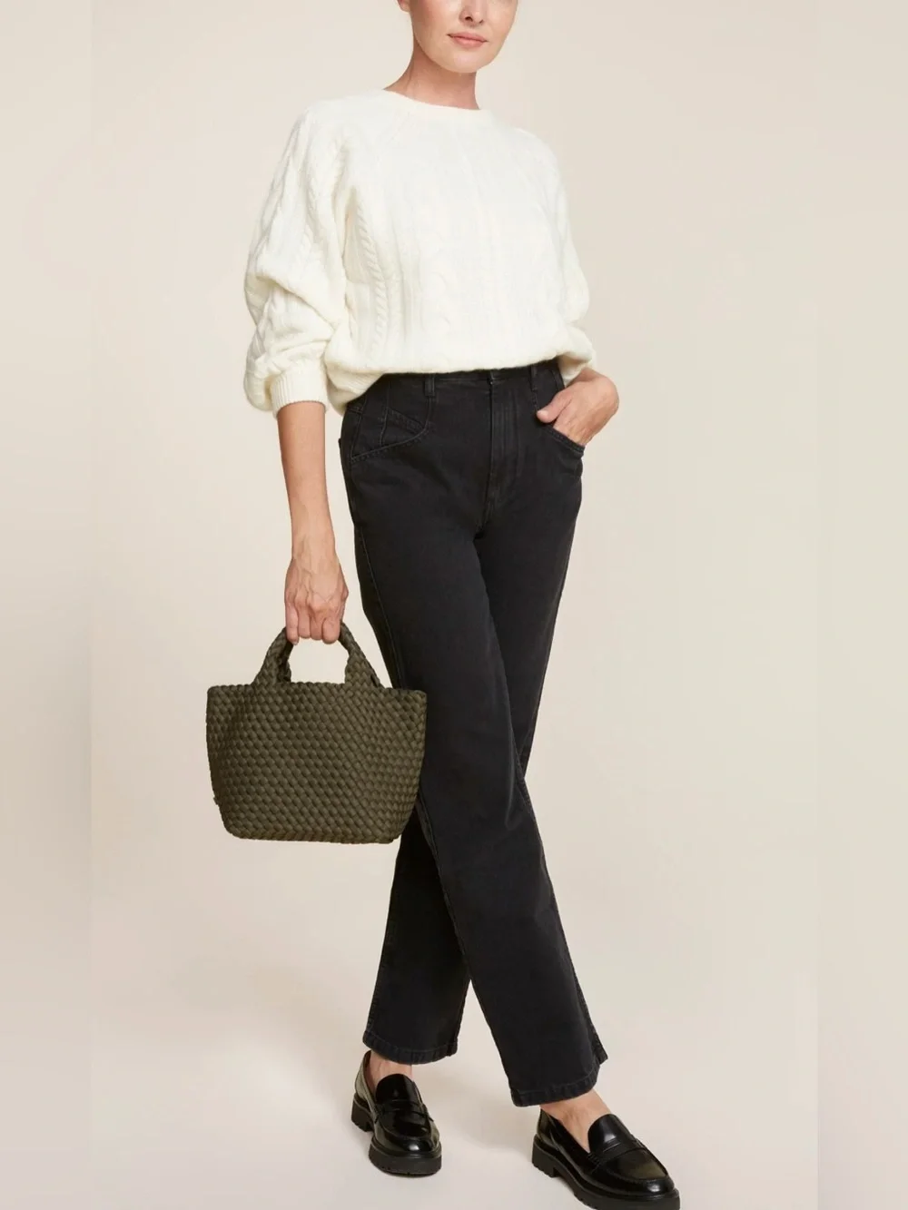 NAGHEDI St. Barths Small Olea Woven Neoprene Tote Quiet Luxury NWT